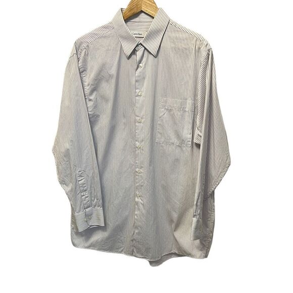 MENS CALVIN KLEIN White Purple Stripe Button Up Dress Shirt L - Picture 1 of 8
